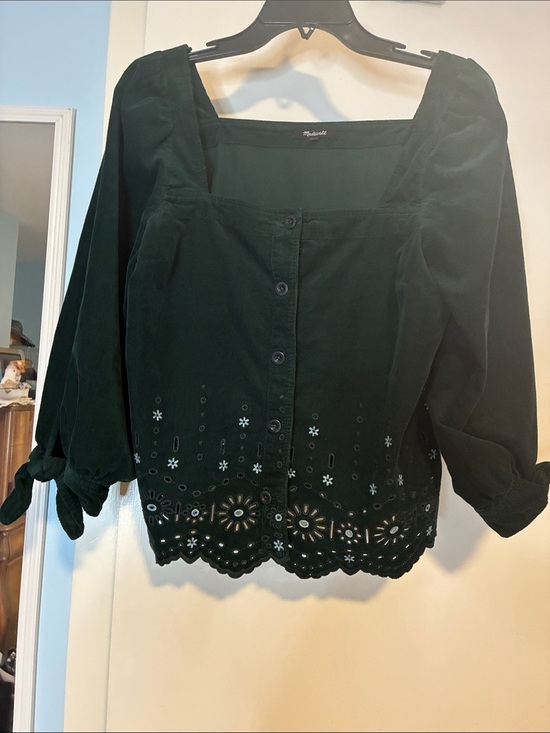 Madewell Tops - Madewell Navy Blue Soft Square-Neck Blouse with Eyelet Hem